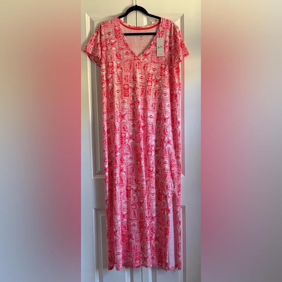 NWT Lilly Pulitzer Etta Short Sleeve Maxi Dress in Mizner Red Seaside Harbour XL - Picture 2 of 4